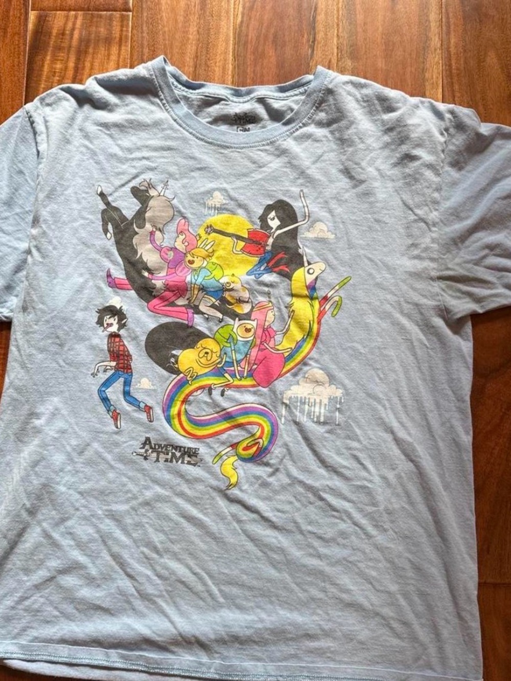 Adventure Time Light Gray Crewneck Tee with Logo Print